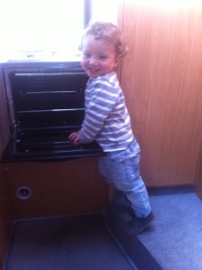 Leo in the camper